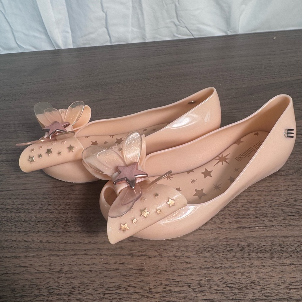 Mini Melissa Girls Jelly Shoes Pink Bow &‎ Star Flats, Glitter, size 11 - Picture 4 of 11